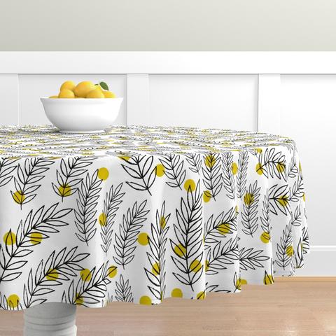 Black and white leaves (Round Tablecloth)