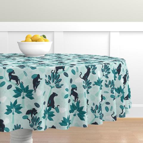 Tropical Panther mint and black (Round Tablecloth)