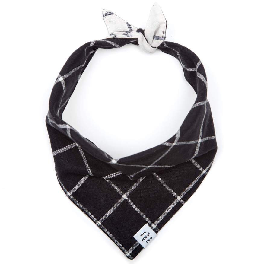 Windowpane Check Black Dog Bandana (Reversible)（Custom printed fabric）