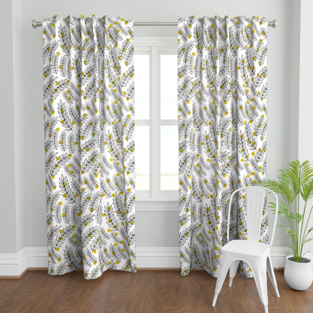 Black white leaves(Curtain Panel)