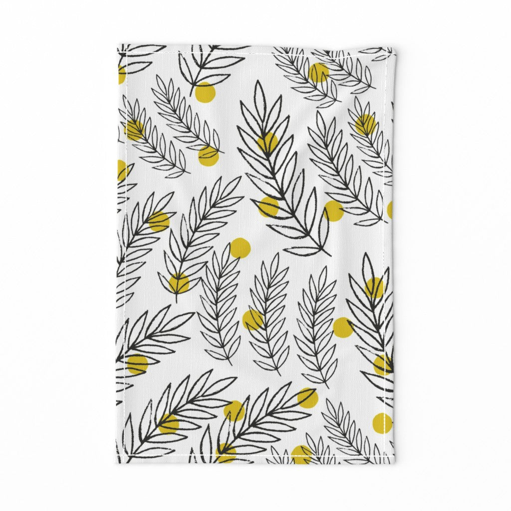 Black white leaves(Tea Towel)