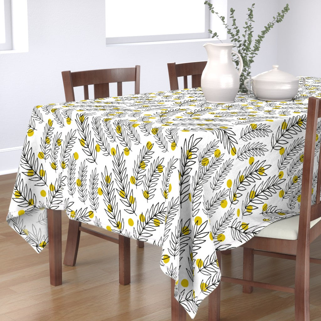 Plack white leaves(Rectangular Tablecloth）