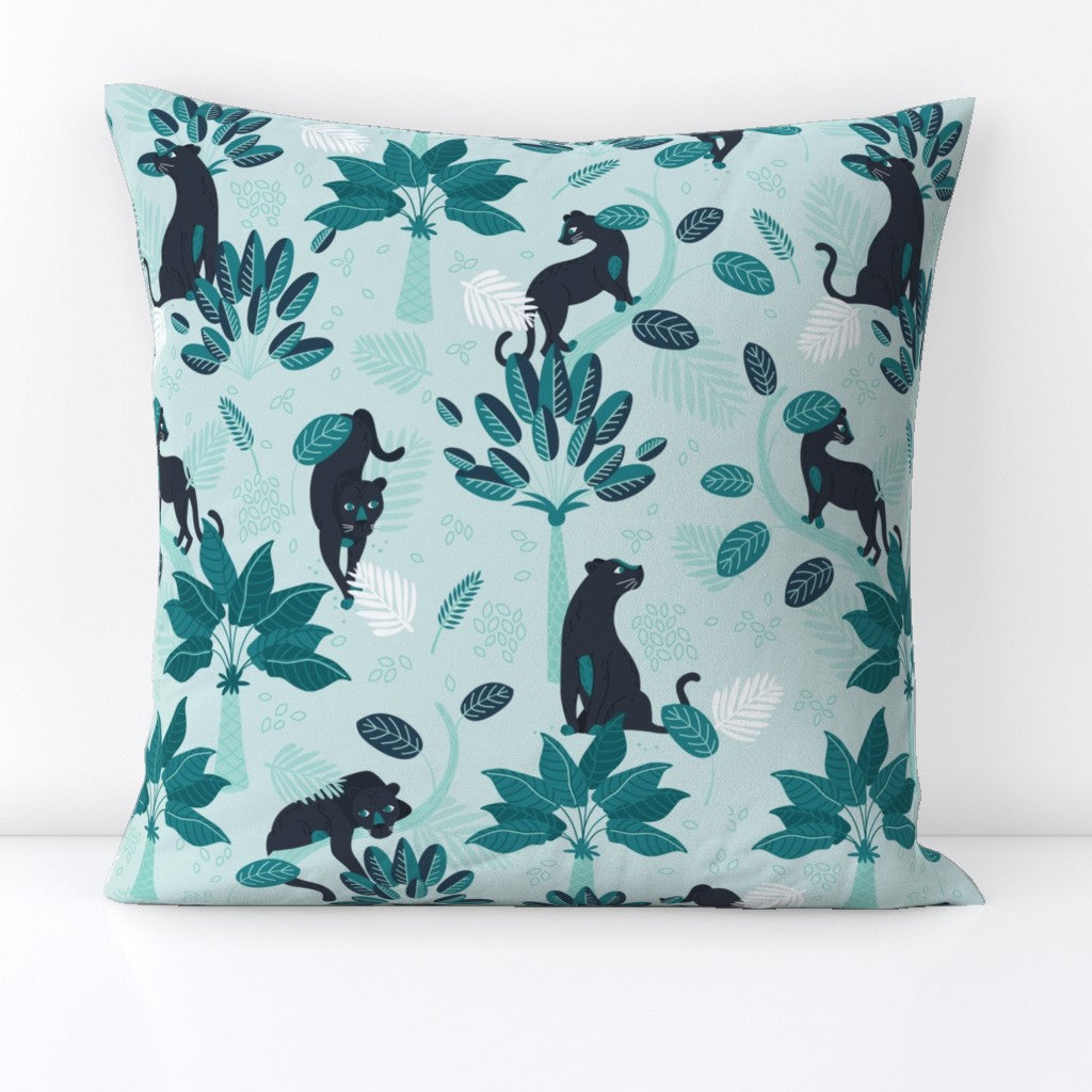 tropical-panther-mint-black(Square Throw Pillow Cover)