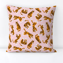 Load image into Gallery viewer, Tigers-on-pink-large-scale(Square Throw Pillow Cover)
