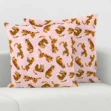 Load image into Gallery viewer, Tigers-on-pink-large-scale(Square Throw Pillow Cover)
